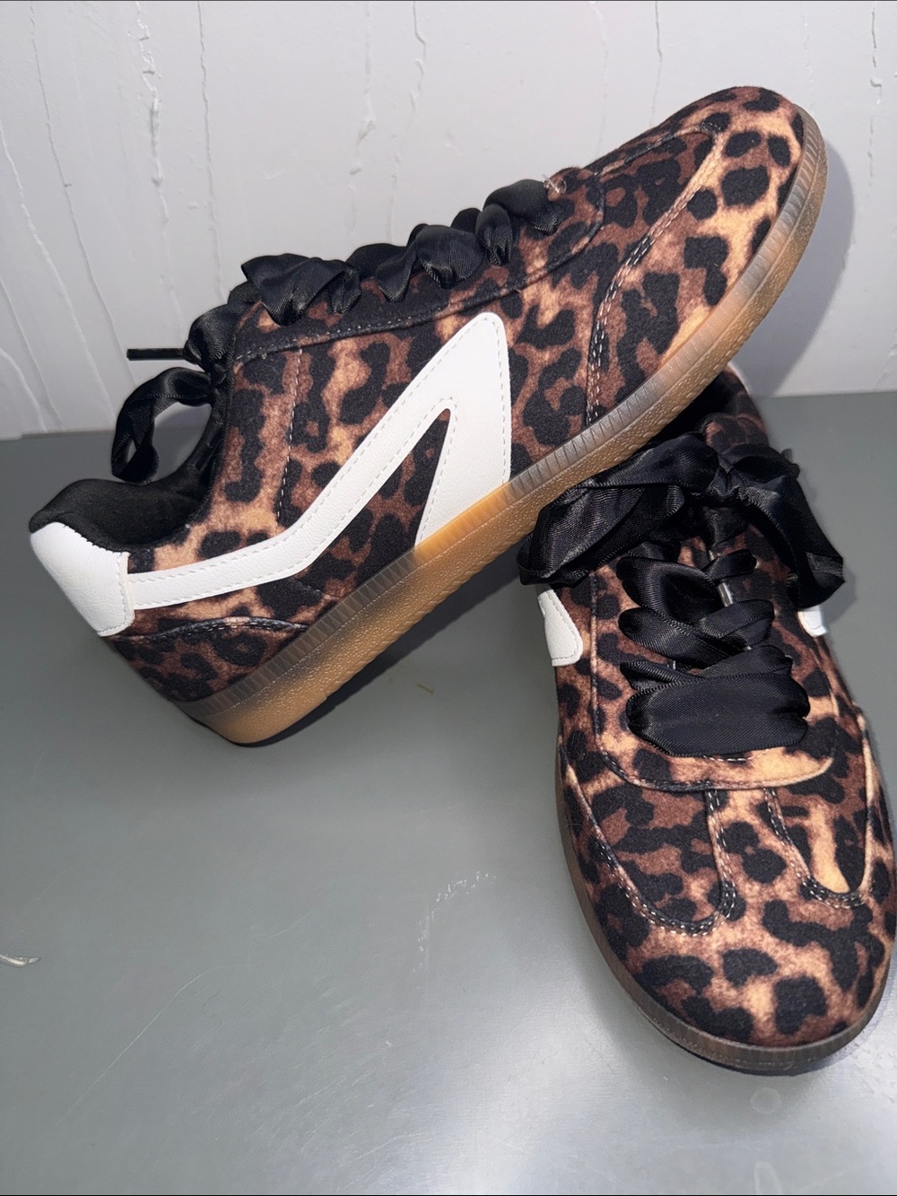 Dolce Vita Leopard Print Sneakers with Black Satin Laces